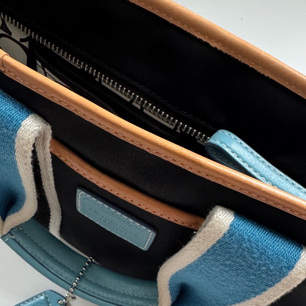 Coach Black Tote with Light Blue Accents and Cream Trim - Picture 13 of 16